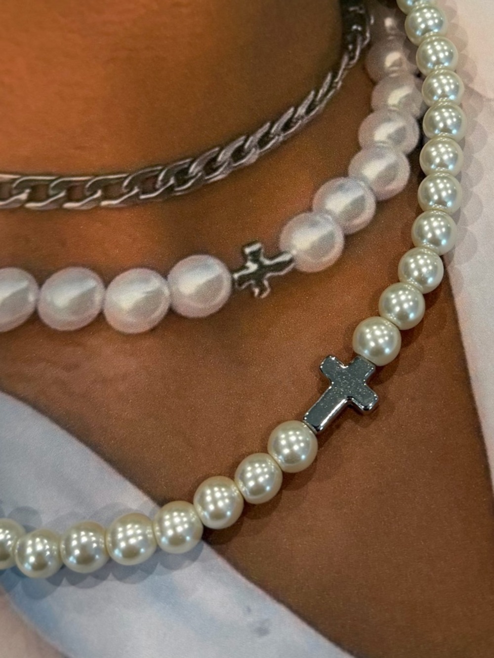 Men's Unisex 16" Faux Pearl Necklace Choker Streetwear Pearlcore